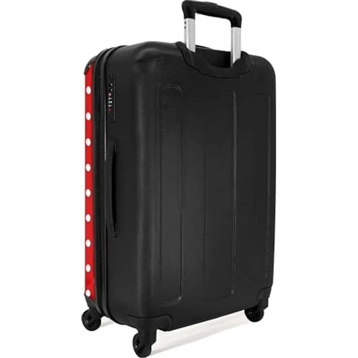 NoBoringSuitcases.com© Hartschalen-Trolley Weiße Punkte auf rotem Hintergrund 67x43x25cm, 4 Rollen, Koffer Mittelgroß, Suitcase für Erwachsene – Bild 3