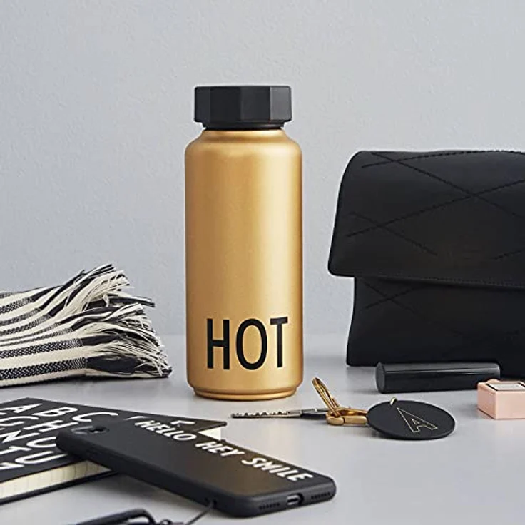 Design Letters Edelstahl Trinkflasche Gold Kohlensäure geeignet BPA-Frei Thermoskanne 12 Stunden Heiß – Bild 8