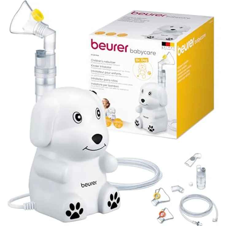 Beurer IH 24 Kids Inhalator mit kinderfreundlichem Design zur Verneblung von flüssigen Medikamenten, ab 6 Monate, hohe Verneblungsleistung und kurze Inhalationszeit, Silikonmaske für empfindliche Haut