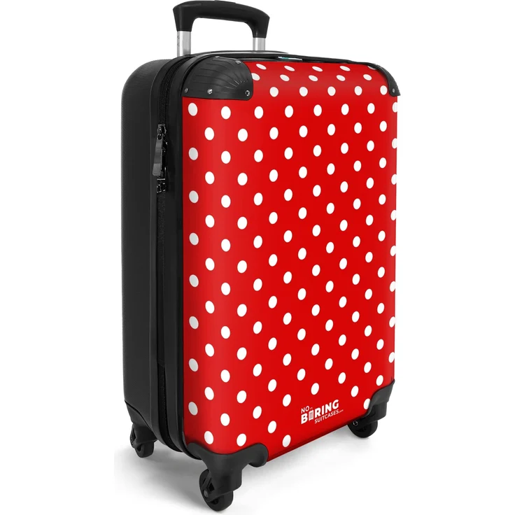 NoBoringSuitcases.com© Hartschalen-Trolley Weiße Punkte auf rotem Hintergrund 55x35x20cm, 4 Rollen, Reisetasche mit Rollen, Koffer Handgepäck Flugzeug – Bild 1