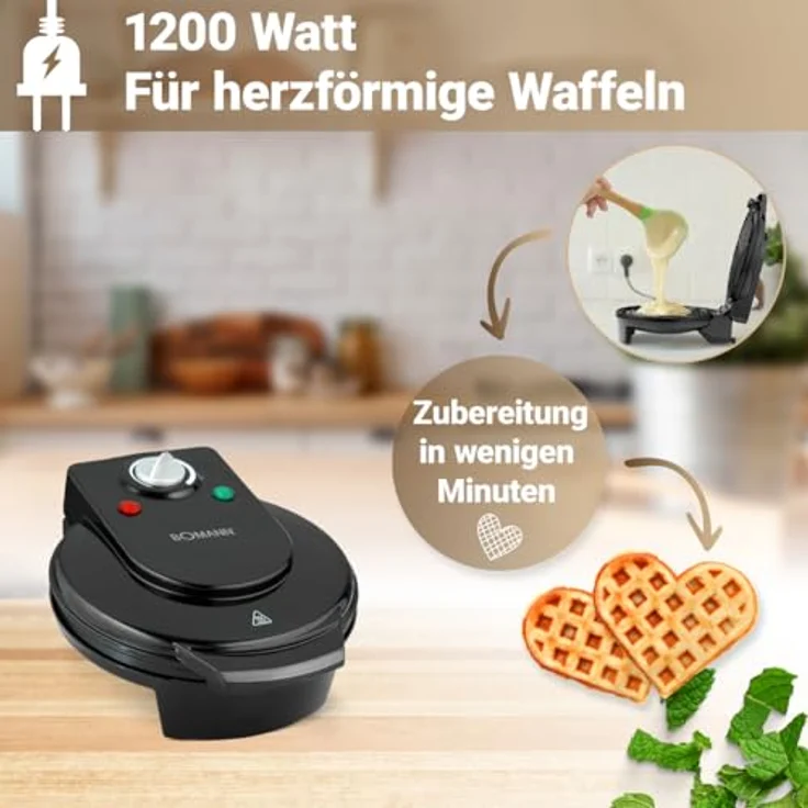 Bomann WA 5018 CB Waffelautomat, 1200 Watt, Stufenlos regelbarer Bräunungsgrad, Große Backflächen Ø 18 cm antihaftbeschichtet, Schwarz – Bild 3