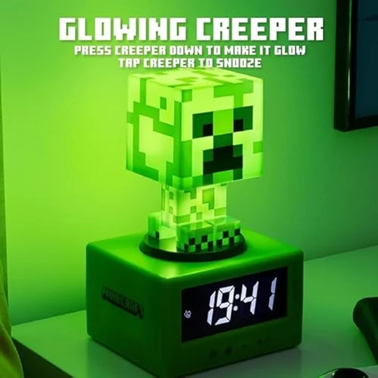 Paladone Minecraft Creeper Wecker, digitaler Wecker mit Nachtlicht und Musik, 16 cm, batteriebetrieben, offiziell lizenziertes Gaming-Zubehör – Bild 4