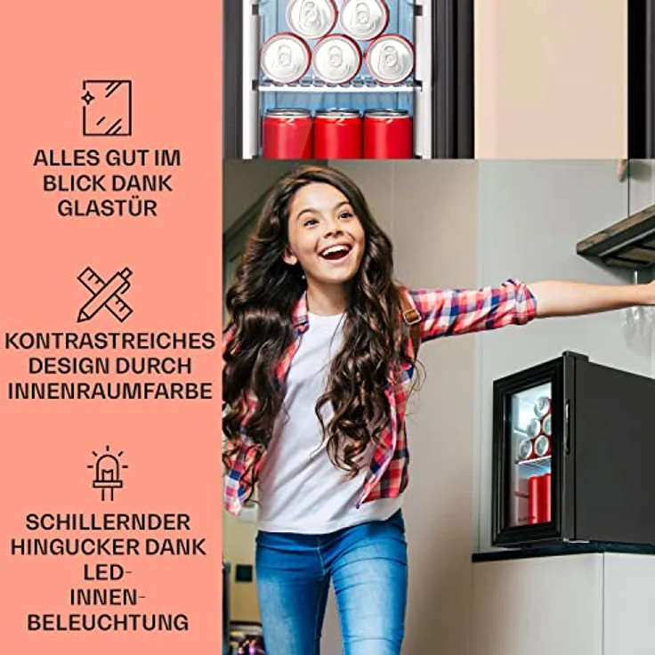 Klarstein Mini Kühlschrank 23 Liter mit Glastür, leise, verstellbare Ablagen, ideal für Getränke, Snacks & Kosmetik – Bild 3