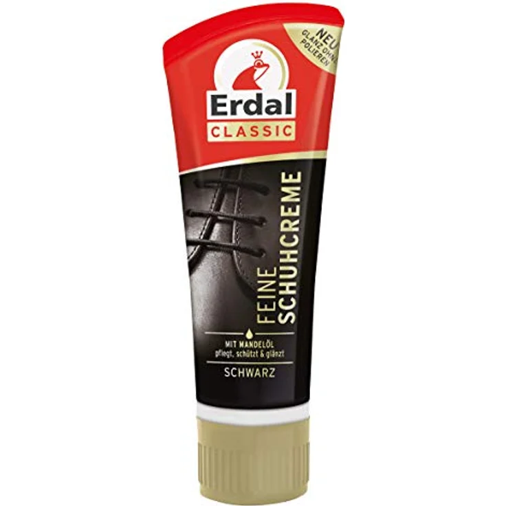 Erdal Feine Schuhcreme, Tubencreme für Glattlederschuhe, mit echtem Mandelöl, schwarz, 10er Pack (10 x 75 ml) – Bild 1