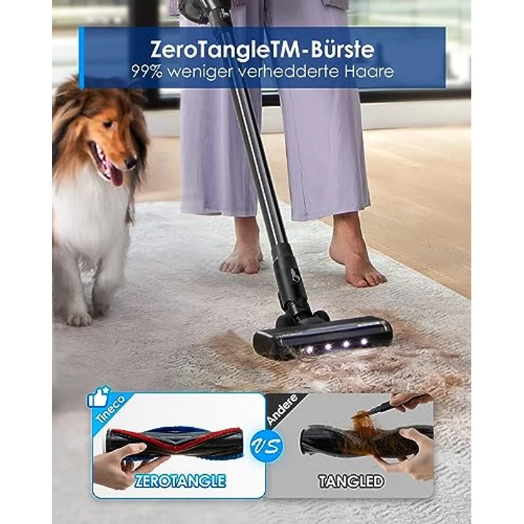 Tineco Pure ONE Station Pet Akku Staubsauger mit 3L Staubbeutel, Kabellos Staubsauger 65 min Laufzeit Stielstaubsauger Starke Saugleistung 1,22kg Gewicht für Hartboden, Teppich, Tierhaare – Bild 4