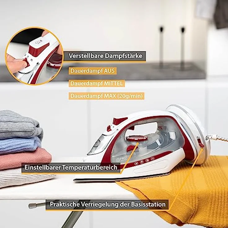 TZS First Austria Dampfbügeleisen kabellos mit Basisstation | verstellbare Temperatur & Dampfstärke | Keramik Bügelsohle, Vertikaldampf, Tropfstop, Antikalk, selbstreinigend | 450 ml Wassertank – Bild 5