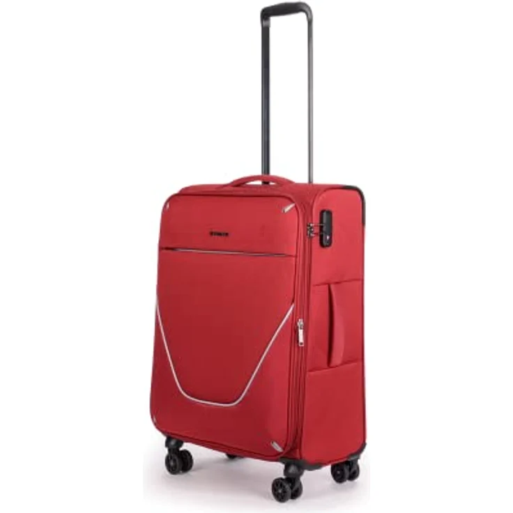 Stratic Strong Koffer Weichschale Reisekoffer Trolley Rollkoffer Handgepäck, TSA Kofferschloss, 4 Rollen, Erweiterbar, Größe M, Rot – Bild 5