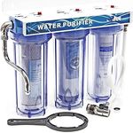 Naturewater NW-PR103 3 Stufen Wasserfilter, 5 µ, 26,16 mm (3/4"), Ø62 mm PP Kartusche, Filter Wandhalterung, Filterschlüssel, Sedimentfilter Aktivkohleblock Aktivkohlegranulat, verbessert Geschmack und Qualität, mit 62mm PP Kartusche, Wandhalterung und Filterschlüssel