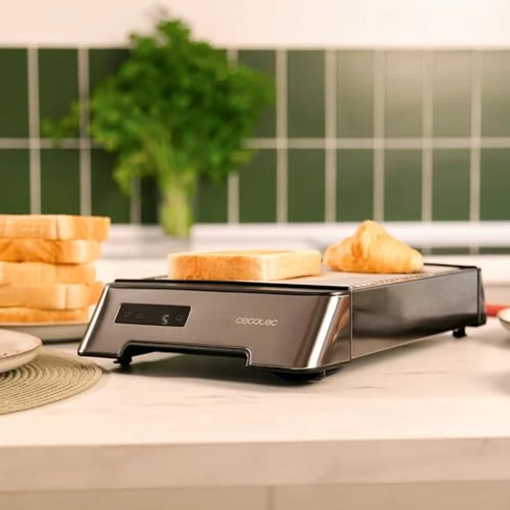 Cecotec Horizontaler Brotröster - Flacher Toaster mit 3 taktilen NiceSlice Touch-Widerständen, 1000W, Quarzwiderstände, Edelstahl-Finish, 6 Bräunungsstufen – Bild 4