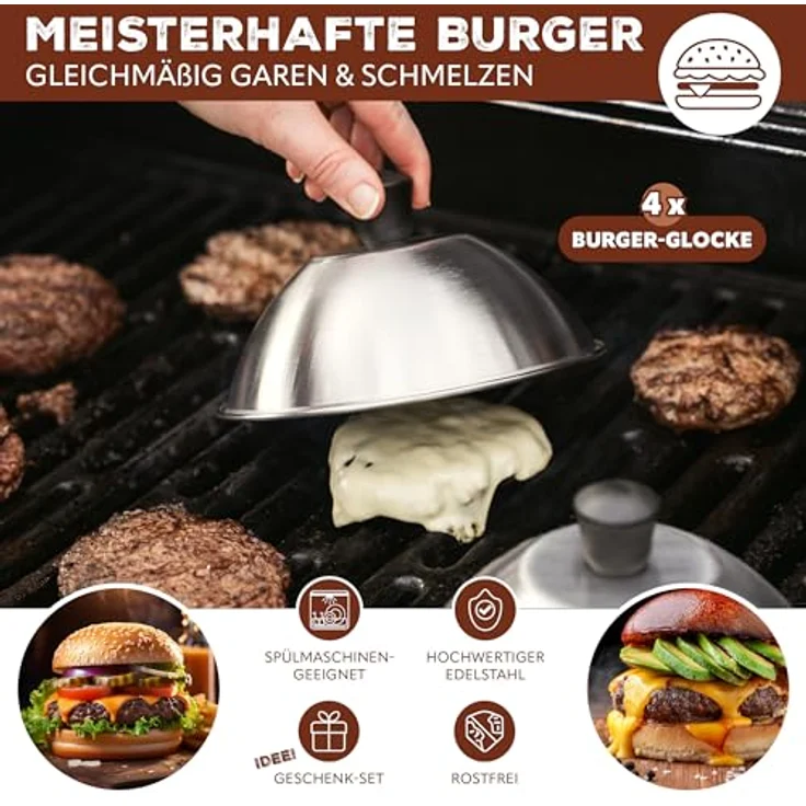 bremermann Burgerhauben-Set, 4er Set Schmelzglocken aus rostfreiem Edelstahl, je 16 cm, multifunktional für Grill und Pfanne – Bild 2