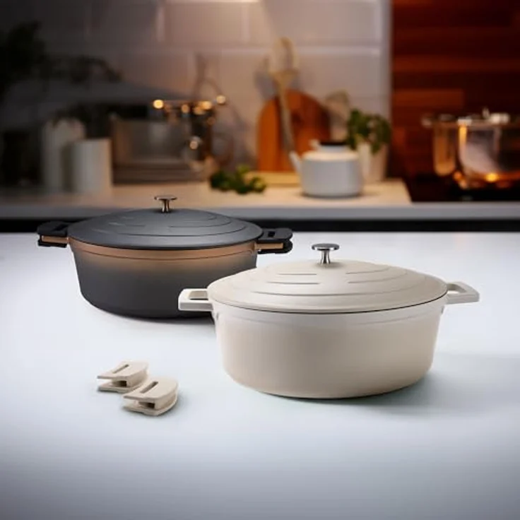 STONELINE Cocotte Bräter mit Deckel Induktion 32 cm, 6,6 L, Aluguss Topf mit echten Steinpartikeln, Backofengeeignet, Creme – Bild 3