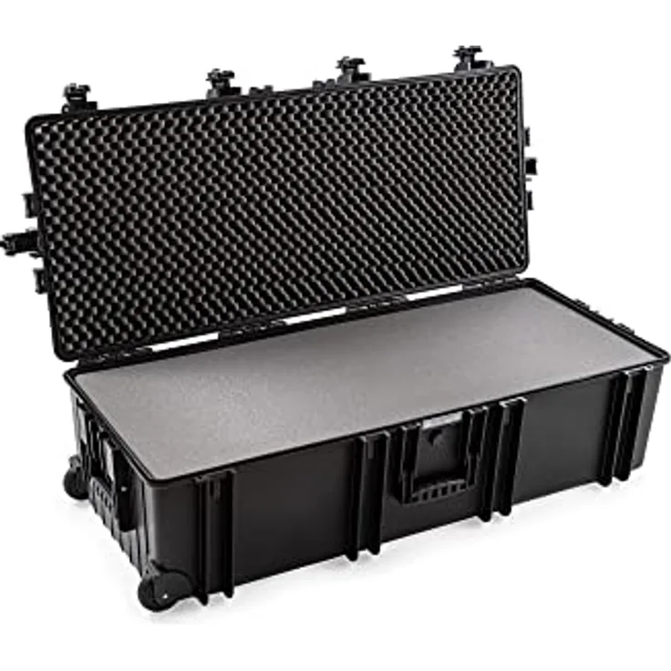 B&W Transportkoffer Outdoor Typ 7300 schwarz mit Schaumeinlagen, Trolley Koffer, ideal auf Tour - wasserdicht nach IP67 Zertifizierung, staubdicht, bruchsicher und unverwüstlich