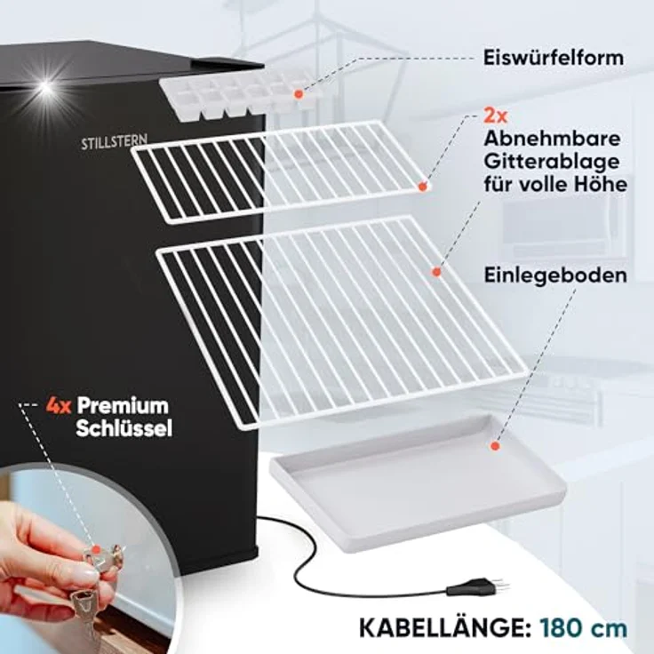 Stillstern Mini Gefrierschrank (42L), 4-Sterne Tiefkühlschrank -18°C mit Schloss, wechselbarem Türanschlag, Eiswürfelschale, Schwarz – Bild 5