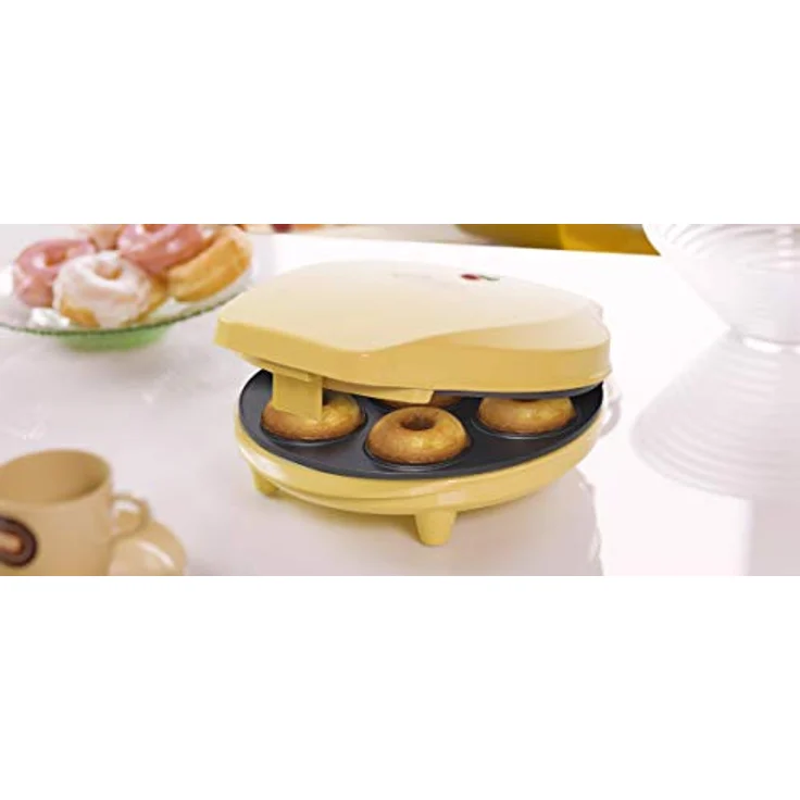 Bestron Donut Maker im Retro Design, Sweet Dreams, Antihaftbeschichtung, 700 Watt, Gelb – Bild 4