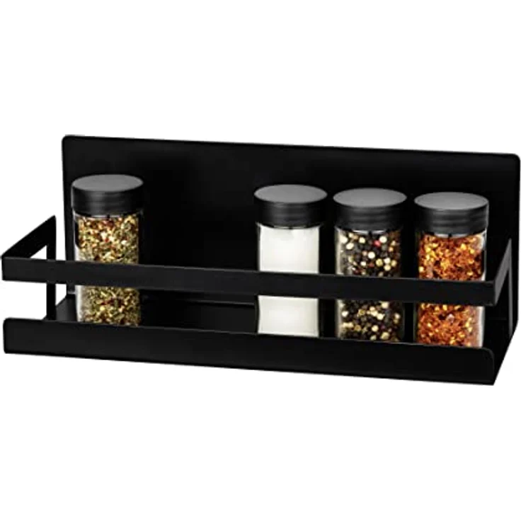 WENKO Magnetisches Gewürzregal Ima mit Umrandung, aus Metall, zum Abstellen von Gewürzstreuern und Grillzubehör, Befestigen ohne Bohren, Black Outdoor Kitchen, 30 x 12 x 11 cm, Schwarz – Bild 2