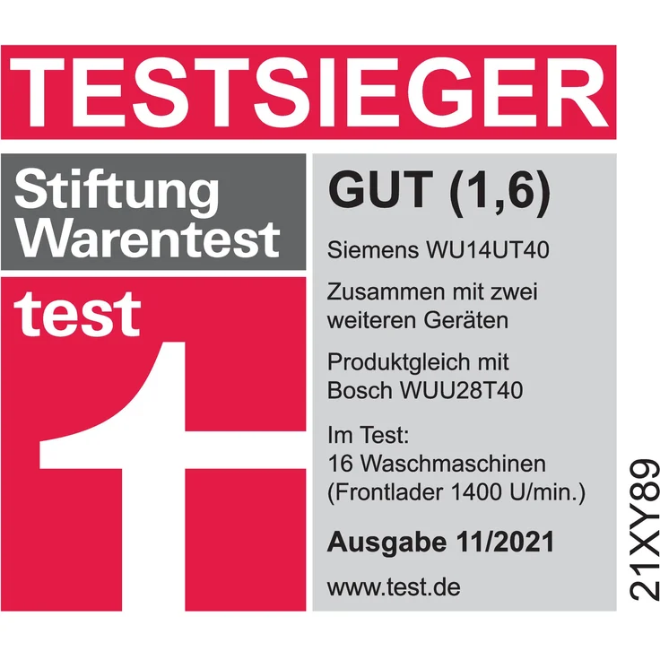 Siemens iQ500 WU14UT40, Frontlader-Waschmaschine, C, Fassungsvermögen 8 kg, Standgerät, Signal am Programmende, Drehwähler – Bild 2