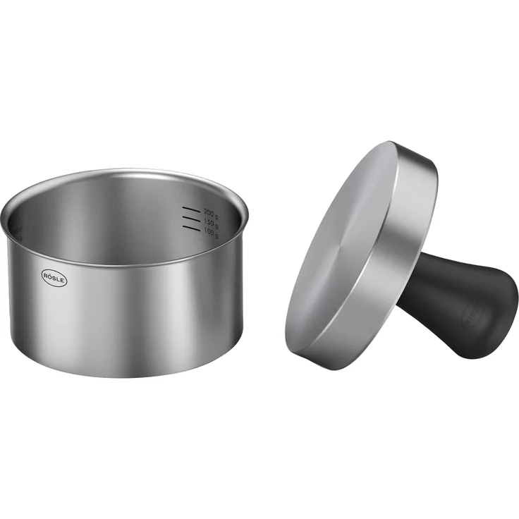 RÖSLE Burgerpresse PRO, Hochwertige Fleischpresse zum einfachen Formen von Burgerpatties, Edelstahl 18/10, 11 cm, spülmaschinengeeignet