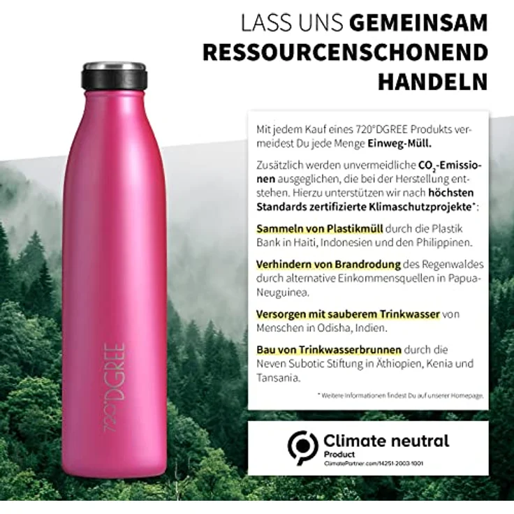 Trinkflasche Doppelwandig Edelstahl 500ml Isolierflasche 720°DGREE milkyBottle fuchsia pink – Bild 5