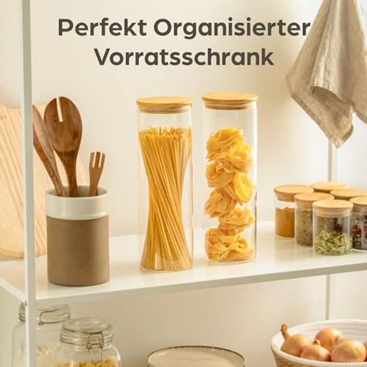 Praknu Vorratsdosen mit Deckel für Spaghetti 2er Set - Luftdicht mit Holzdeckel - Spülmaschinenfest - Hoch 30cm - Spaghetti Aufbewahrung – Bild 4