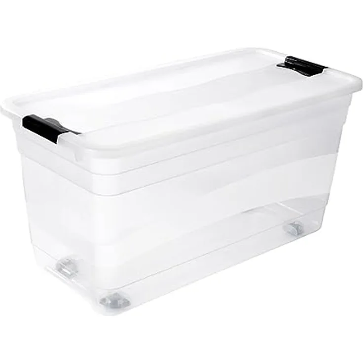 keeeper Aufbewahrungsbox mit Rollen, Deckel und Schiebeverschluss, 79,5 x 39,5 x 41 cm, 83 l, Konrad, Transparent