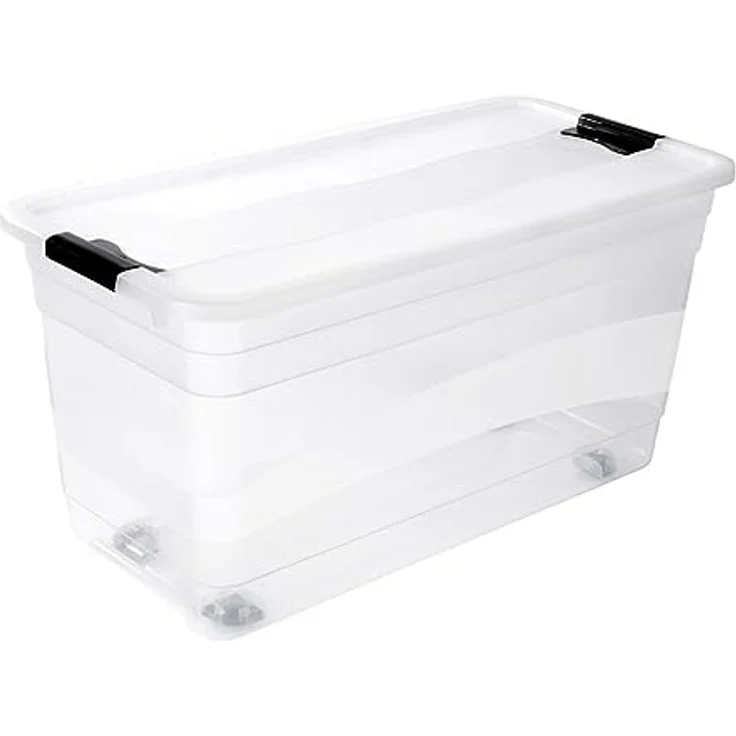 keeeper Aufbewahrungsbox mit Rollen, Deckel und Schiebeverschluss, 79,5 x 39,5 x 41 cm, 83 l, Konrad, Transparent – Bild 1