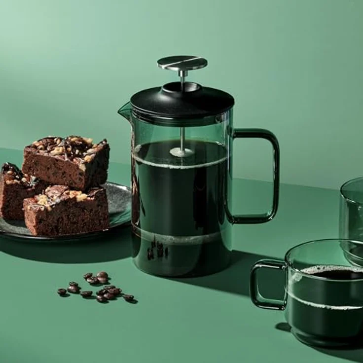 AdHoc French Press Kanne, 0,6l Kaffeekanne aus mundgeblasenem Borosilikatglas mit Edelstahlfilter und SilentSeal-Silikondeckel, grau – Bild 2