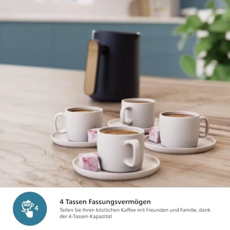 Philips Kaffeebereiter HD150/60 Türkischer Kaffeekocher 5000 Series, mit langsamer Brühfunktion u. Überhitzungs- und Überlaufschutz, Ton- und Leuchtanzeige, 4 Tassen, weiß – Bild 4