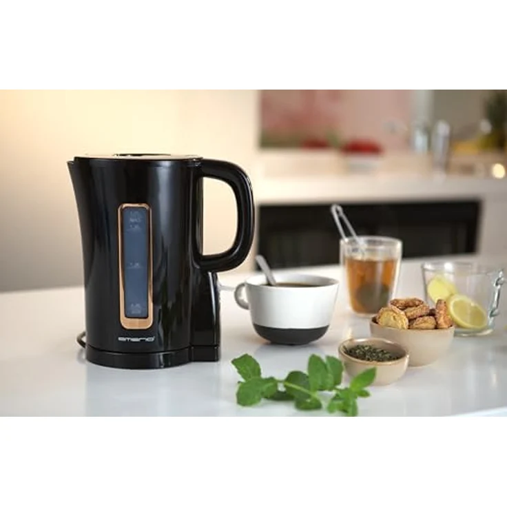Emerio WK-125130 Wasserkocher, 1,7L, 2200W, automatische Abschaltung, Trockengehschutz, Überhitzungsschutz, Anti-Rutsch-Füße, Schwarz-Gold – Bild 2