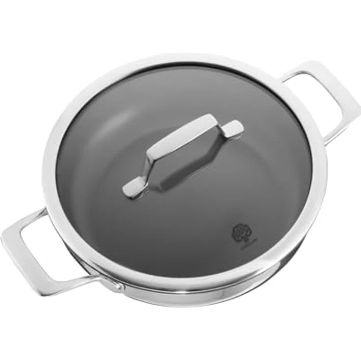 Schulte-Ufer Schmorpfanne ASTRAL mit UniverSUS-Oberflächenstruktur, 64454-923-24, Edelstahl, 24 cm - Hochwertige Schmorpfanne für krosses Braten, extrem kratzfest, nachhaltiger Antihaft-Effekt, energiesparender Allherd-Aluminium-Kapselboden – Bild 3