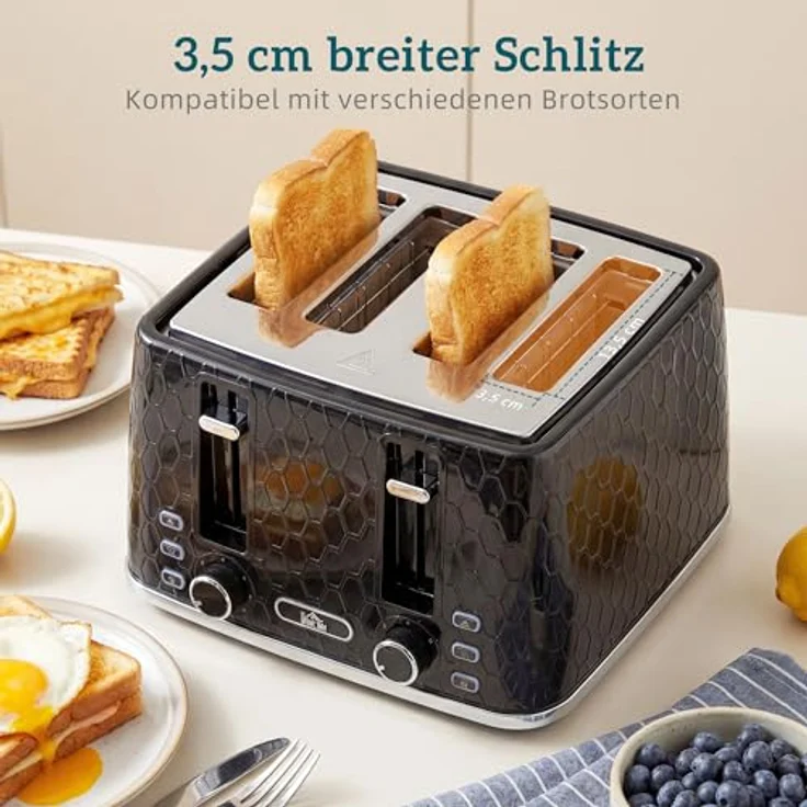 HOMCOM Wasserkocher- und Toaster-Set, 2200W Wasserkocher (1,7L) und 4-Scheiben-Toaster mit 7 Bräunungsstufen, Schwarz mit Silber – Bild 8