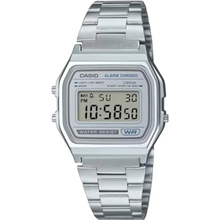 Casio A158WEA-7EF Armbanduhr, digitale Vintage-Uhr in elegantem Blau, mit Stoppuhr, Alarm, Beleuchtung, Edelstahlarmband, wasserdicht bis 3 bar – Bild 1