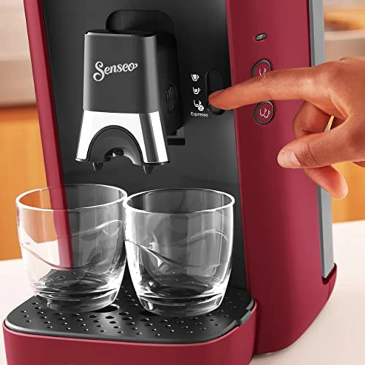 Philips Domestic Appliances Senseo Maestro Kaffeepadmaschine mit Kaffeestärkewahl und Memo-Funktion, 1,2 Liter Wasserbehälter, Grünes Produkt, Farbe: Rot (CSA260/90) – Bild 3