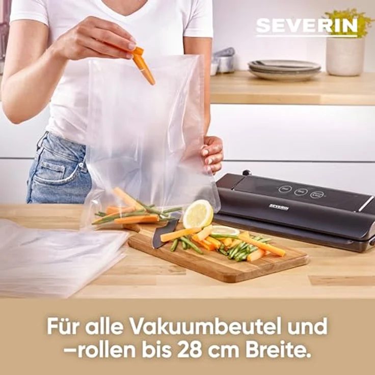 SEVERIN FS 3610 Vakuumiergerät mit intergriertem Cutter (Inkl.10 Vakuumbeutel (28x35 cm) Schweißnaht B: 28 cm, Integriertes Kabelfach) schwarz – Bild 3