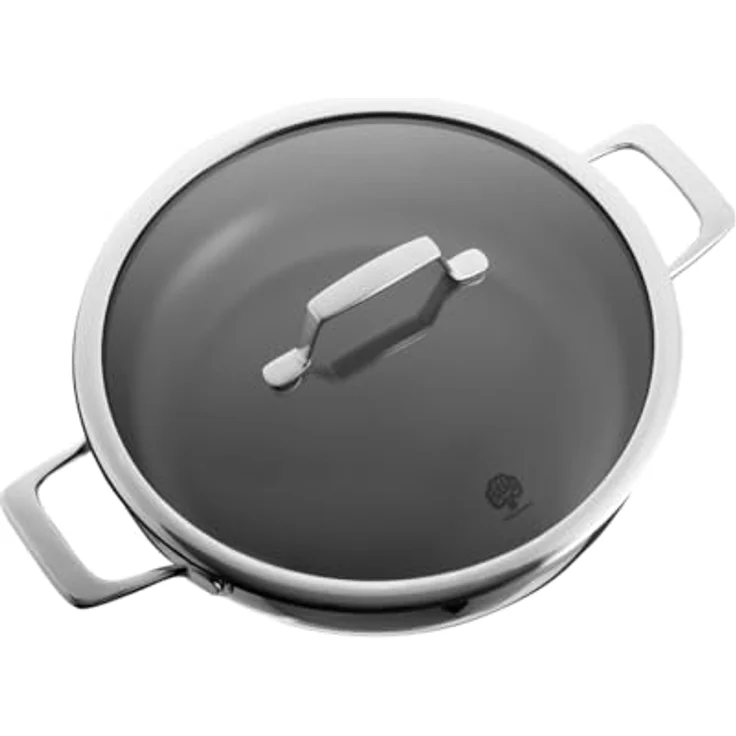 Schulte-Ufer Schmorpfanne ASTRAL mit UniverSUS-Oberflächenstruktur, Edelstahl, 28 cm, energiesparender Allherd-Aluminium-Kapselboden – Bild 3