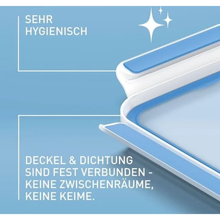 Emsa Clip & Close Frischhaltedosen-Set, rechteckig, 3 x 1 L, 100% dicht, spülmaschinen-, gefrier-, mikrowellenfest, Transparent, Blau, Made in Germany – Bild 4