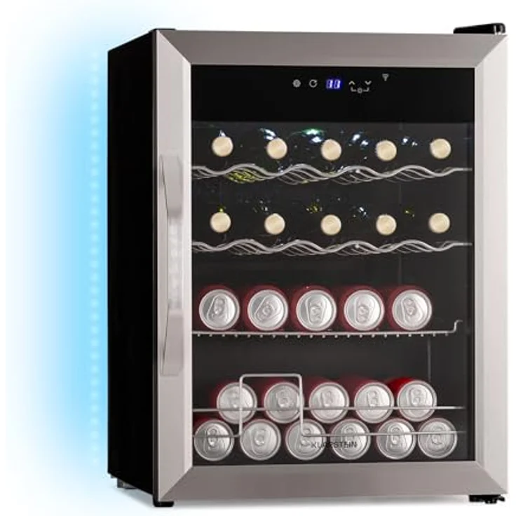 Klarstein Coachella 65 Getränkekühlschrank, 60 L, WLAN-fähig, LED-Beleuchtung, Edelstahl, Flüsterleise, 3-18 °C, Herausnehmbare Böden, Glastür – Bild 1