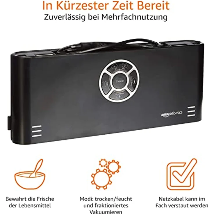 AmazonBasics Vakuumierer, 30 cm Naht + 10 Vakuumierbeutel, Schwarz – Bild 3