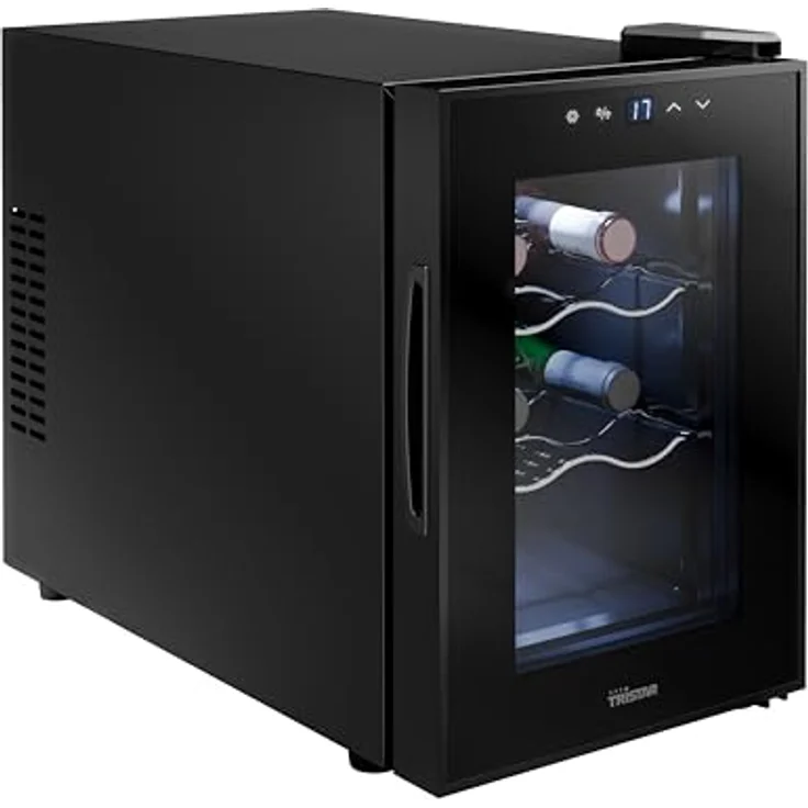 Tristar Thermoelektrischer Weinkühlschrank Grande Saignée WR-7506, für 6 Flaschen, leise, Glastür, 3 Ebenen, LED-Touch-Screen, Innenbeleuchtung – Bild 1