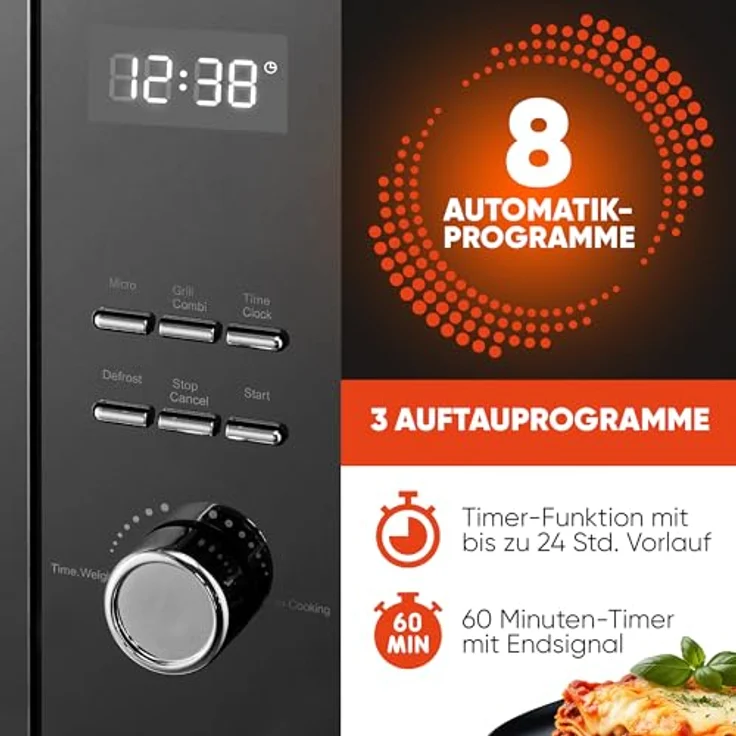 ProfiCook PC-MWG 1204 Mikrowelle mit Grill, 23 Liter Garraum, 800 Watt, Standgerät, doppelverglaste Vertikal- Tür mit hochwertigem Edelstahlgriff – Bild 6