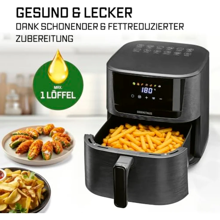 GOURMETmaxx Heißluft-Fritteuse 1600W schwarz, Digital 6,5L, 7 Programme, temperatureinstellbar von 80°C bis 200°C – Bild 9