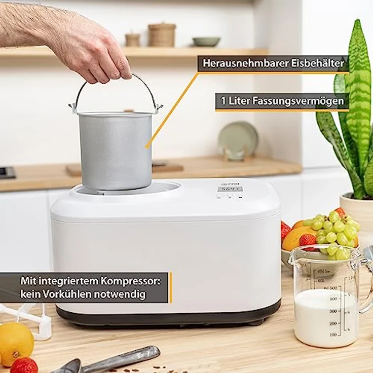 TZS First Austria Eismaschine & Joghurtbereiter | Ice Cream Maker selbstkühlend mit Kompressor und entnehmbarem 1 Liter Eisbehälter | Joghurtmaschine für zuhause - inkl. Messbecher & Spachtel – Bild 5