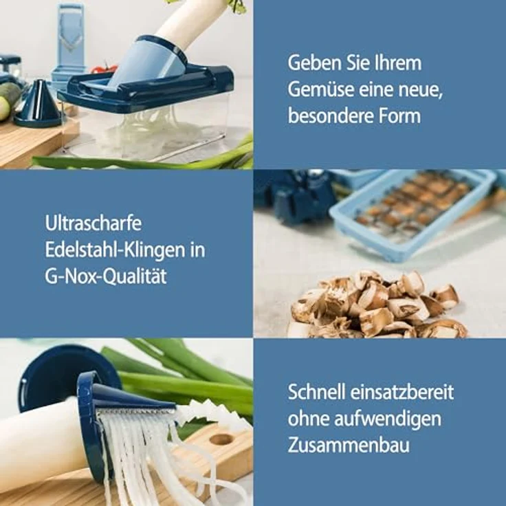 Genius Gemüse- und Obstschneider, Edelstahl, Saphirblau, 28.5 x 21 x 16.3 cm – Bild 6