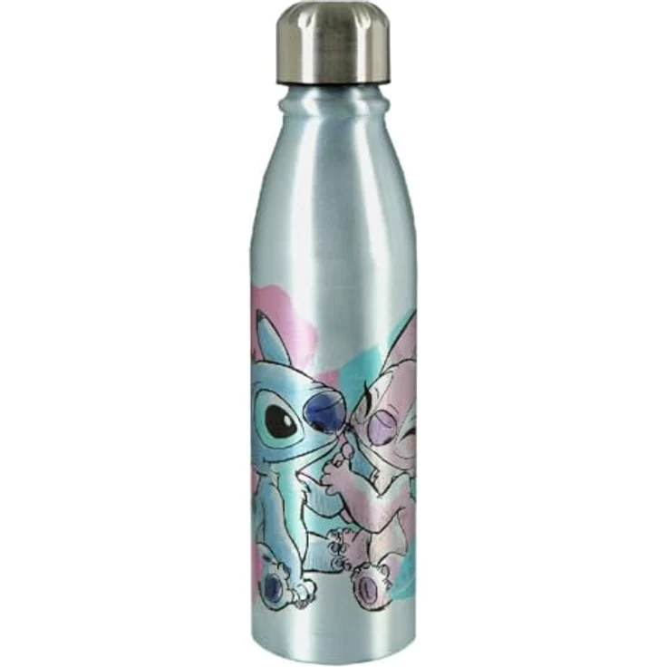 Undercover Stitch Aluminium Trinkflasche 600ml Silber mit Schraubverschluss Kindergerecht Individuelles Design – Bild 1