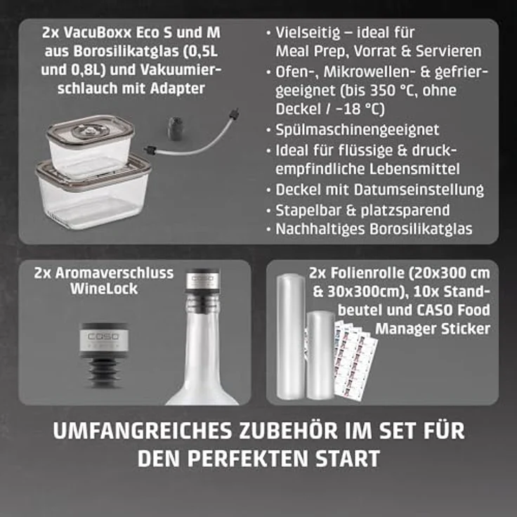 Caso Vakuumierer VRH 800 advanced Pro, mit CASOTEK® Liquid Funktion, Edelstahlgehäuse, 130W, 30 cm Schweißnaht, inklusive 2 VacuBoxxen und umfangreichem Zubehör – Bild 10