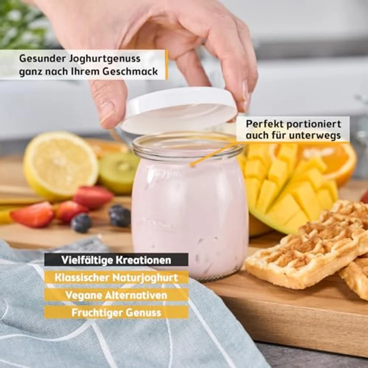 TZS FIRST AUSTRIA Joghurtbereiter Joghurt Maker, 25 W, 8 Gläser à 190 ml, Edelstahl, LCD-Display, Temperatursteuerung, Timer- und Auto-Stop-Funktion – Bild 4