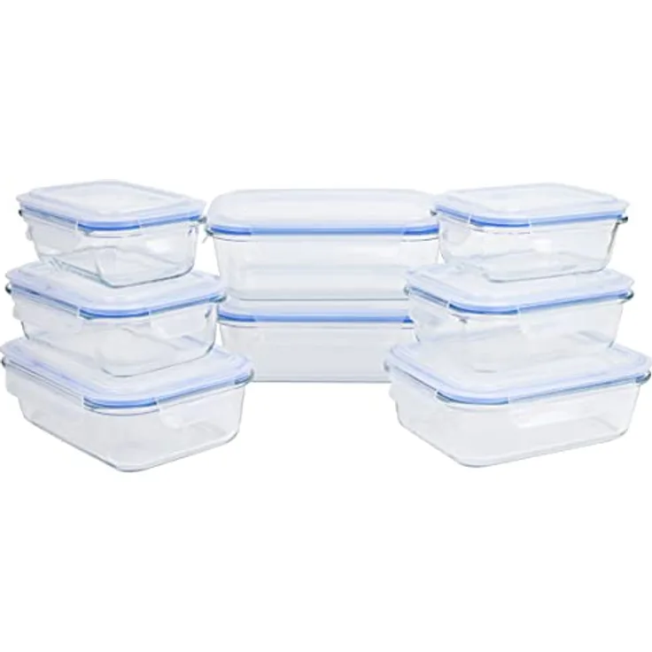 Axentia 8-tlg Glas-Frischhaltedosen Set, rechteckig, je 2x 370 ml/640 ml/1040 ml/1520 ml, Borosilikatglas, wasser-/luftdichter Kunststoff-Deckel