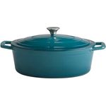 APS 88316 Bräter mit Deckel "5 STARS" Gusseisen induktionsgeeignet ofenfest inkl. Deckelhalter 33x25 cm 5 Liter türkis