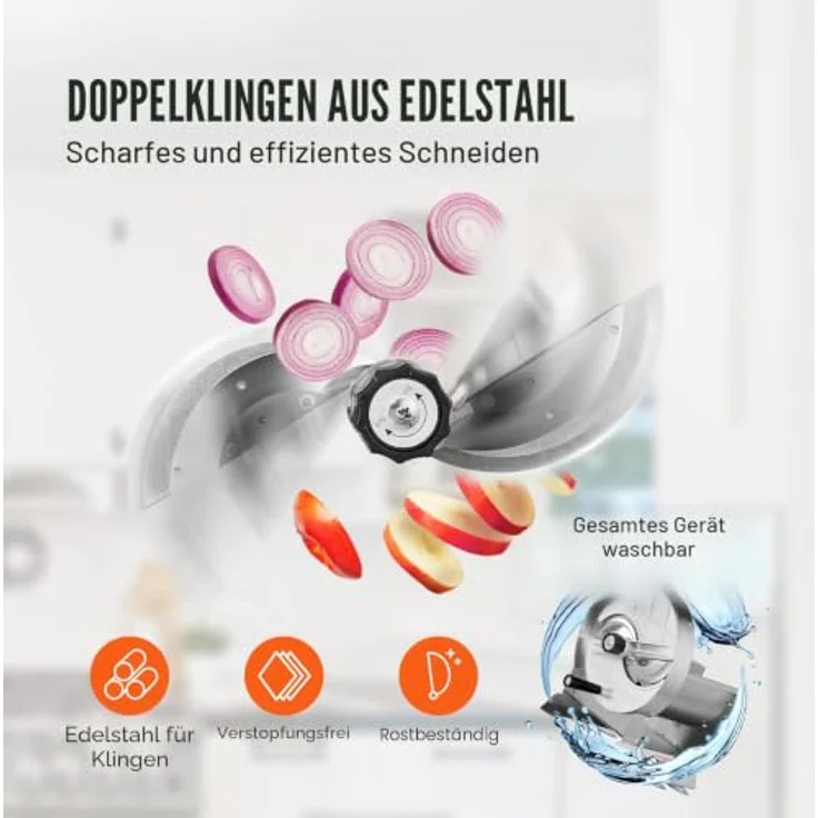 VEVOR Manueller Gemüse- und Obstschneider, Edelstahl, 0–12 mm einstellbare Dicke, mit 2 Ersatzklingen, für Kartoffeln, Gurken, Zitronen und Tomaten – Bild 3