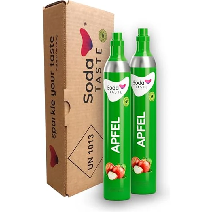 SodaTASTE CO2-Zylinder kaufen 2er-Pack (Reservezylinder) mit natürlichem Apfel-Aroma, zuckerfrei, für bis zu 120l gesprudeltes Wasser mit Geschmack – Bild 1