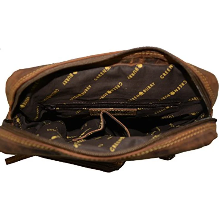 Greenburry Vintage Revolver Bag, braune Umhängetasche aus nachhaltiger Produktion mit großem Hauptfach und drei Frontfächern – Bild 7